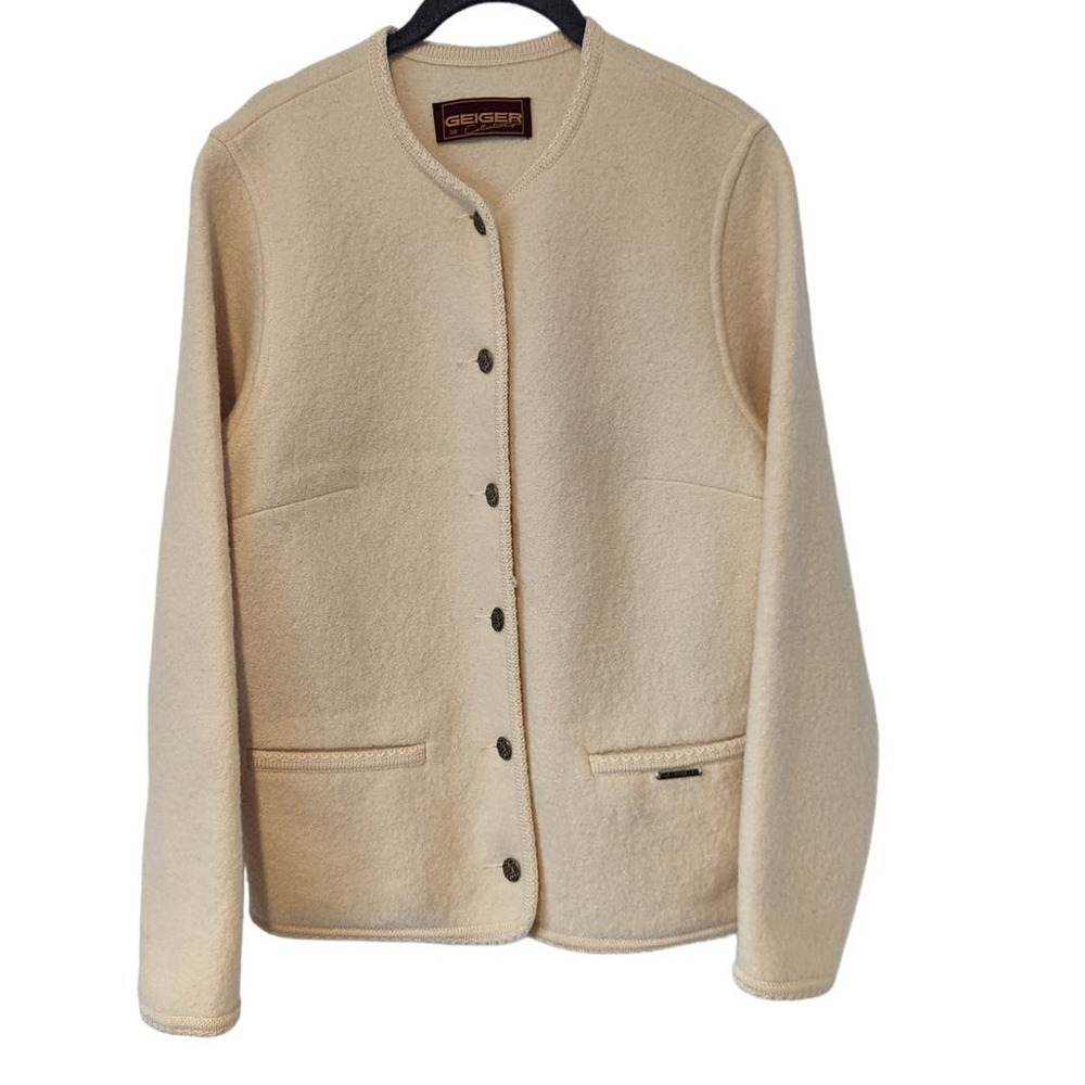 Vintage Geiger Cardigan Jacket Cream 100% Virgin Wool